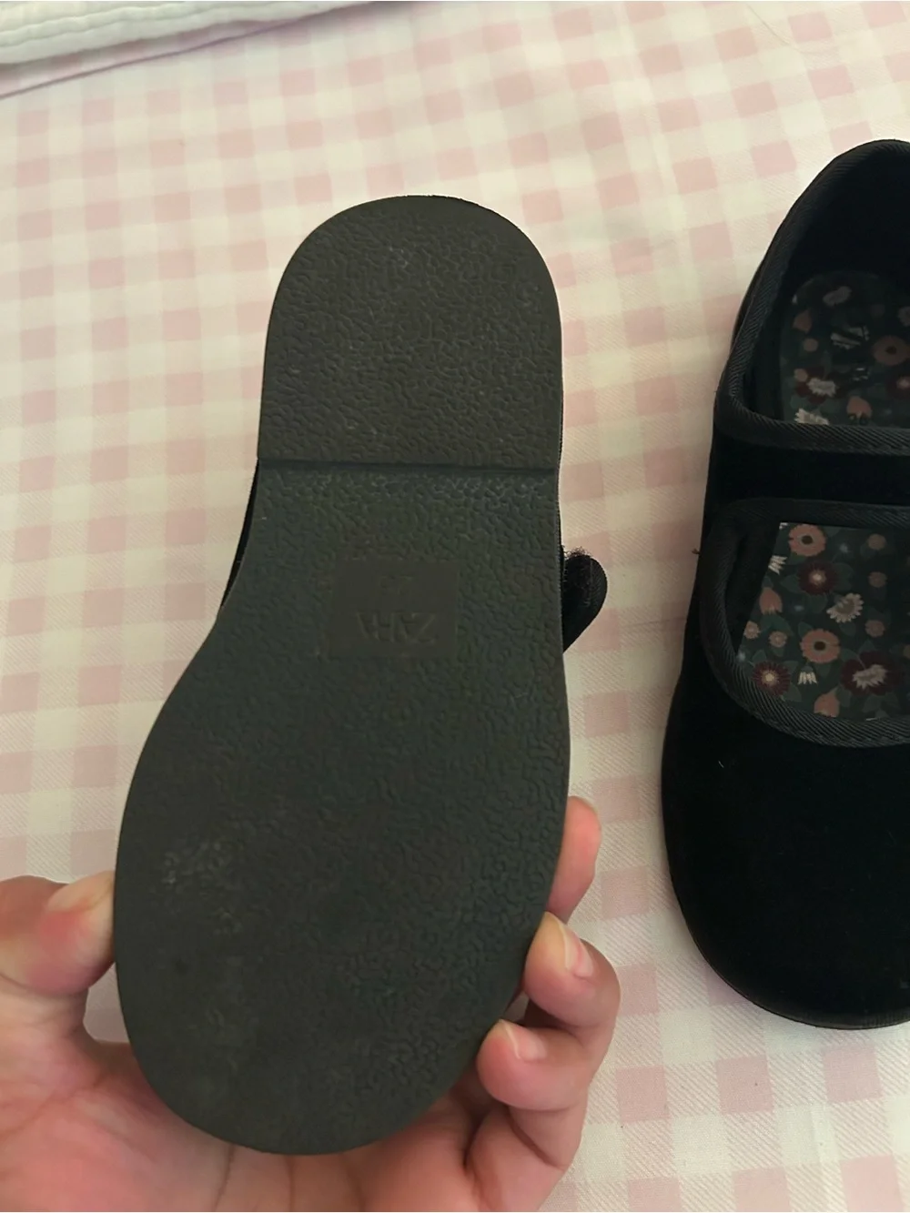 Zara Black Velvet Mary Jane Shoes with Floral Insole